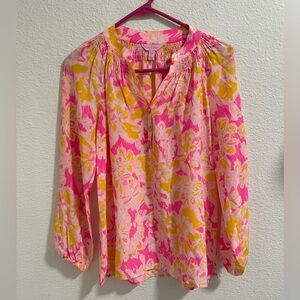 Lilly Pulitzer Silk Floral Pink and Yellow Women's Blouse Top